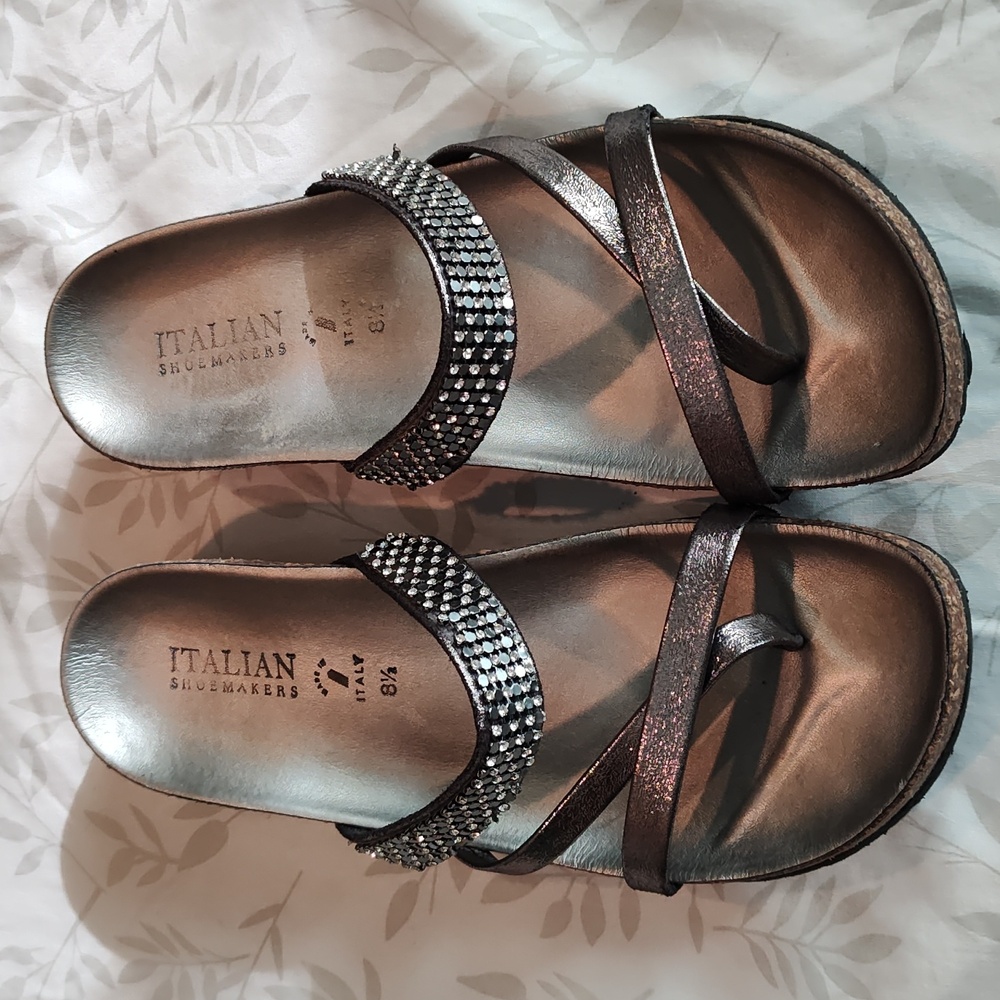 Italian shoemaker sandals dressy with a lot of bling. Size 8 and 1/2.